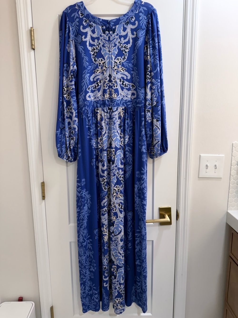 WEXLEE LONG SLEEVE MAXI DRESS, ALBA BLUE BAJA COVE ENGINEERED KNIT SZ 16 - Picture 5 of 8